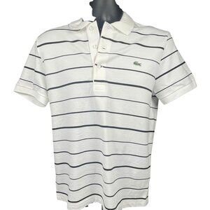 Lacoste Men's White Striped Short Sleeve Polo Shirt Size 7 (XL) New With Tags